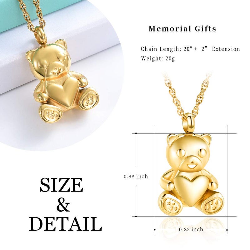 shajwo Cremation Jewelry Urn Nekclaces for Ashes for Women Gilrs Teddy Bear Keepsake Memorial Necklace for Human Pet Baby Ashes - Image 2